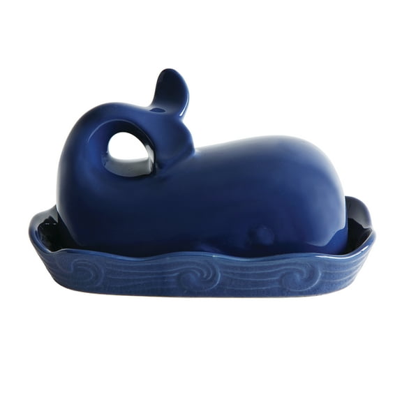 Creative Co-Op Whale Shaped Lid, Ocean Themed Kitchenware, Navy