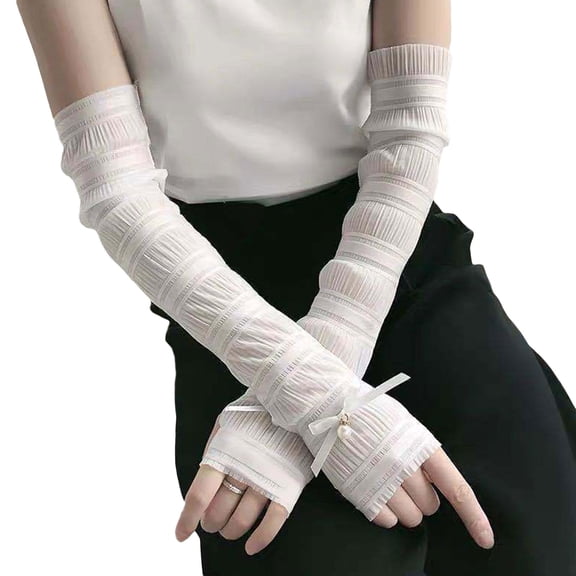 Women Lace Fingless Gloves Wedding Party Bride Mittens Sheer Lace with Pearl Decor Fingerless Gloves Anti-uv Supplies