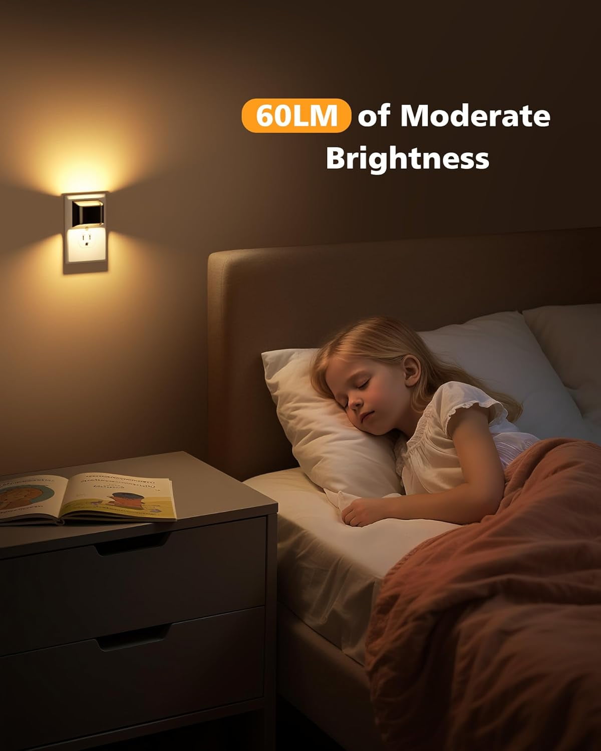 Night Lights Plug into Wall, 4 Pack Up and Down LED Night Light with Dusk to Dawn Light Sensor, 3000K Warm White Nightlight for Hallway, Bedroom, Bathroom, Kitchen Black