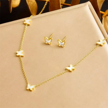 MATROOY Womens 18K Gold Plated Stainless Steel Butterfly Necklace Earrings Sets Jewelry