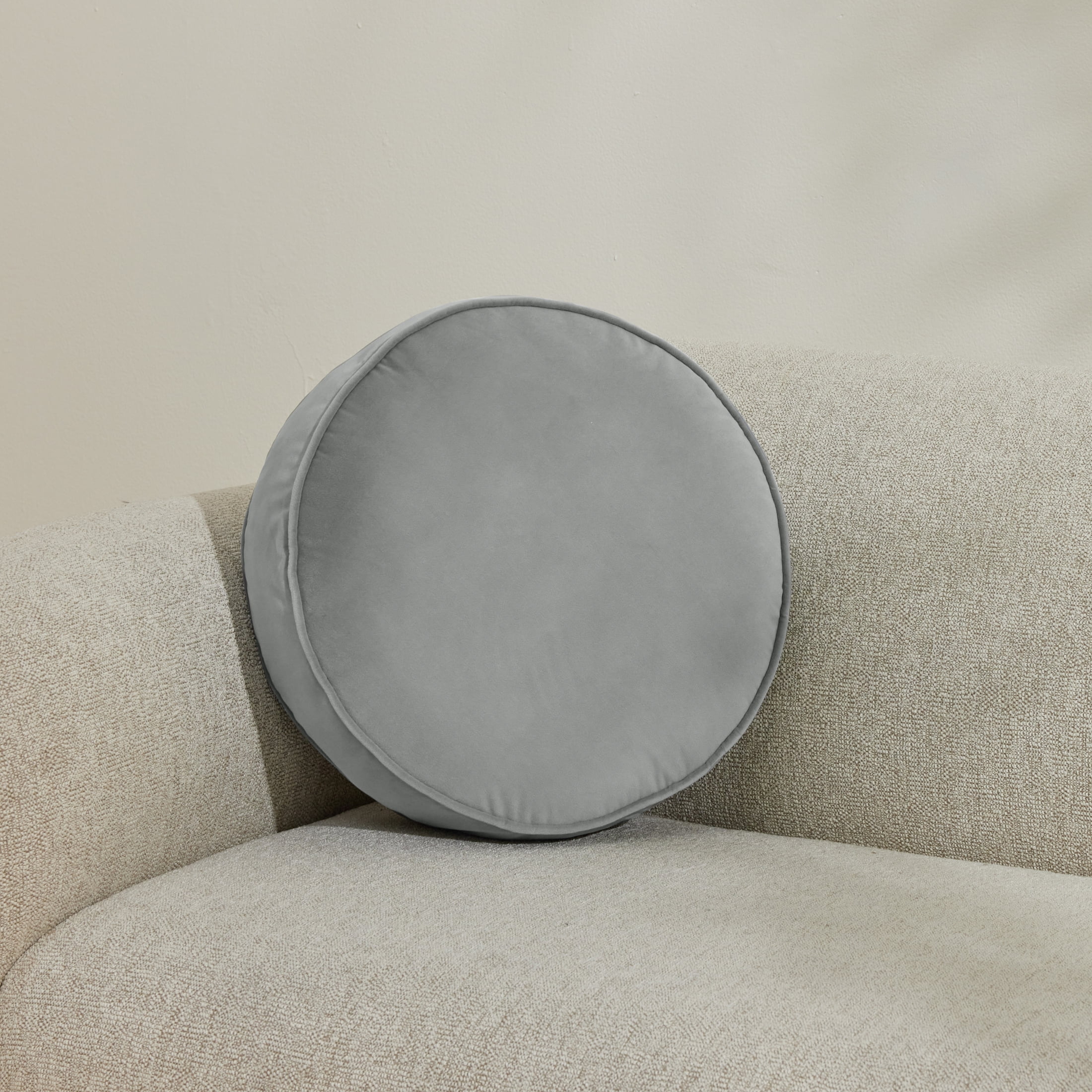 (2 pack) Mainstays Filmore Round Decorative Throw Pillow 16" x 16" Gray, 1 Count, Adult & Teen