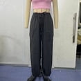 thumbnail image 2 of Pantalones de trabajo holgados de pierna recta y de gran tamaño y pantalones casuales de pierna ancha y cintura alta negros de primavera para mujer, 2 of 5