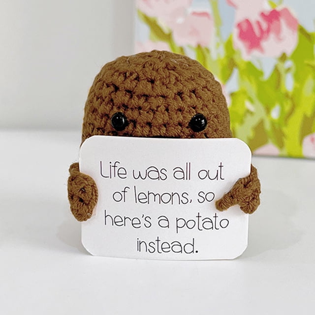 Muñeca De Tejer De Lana Linda Y Divertida Bonito juguete de patata cosido a mano con tarjeta positiva, regalos de buena suerte para niños y adultos