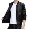 thumbnail image 2 of kakina CMSX Men's Autumn and Winter Leather Jacket,Motorcycle Lightweight Round Neck Faux Leather Outwear Slim Solid Color Casual Stylish Coat, 2 of 9