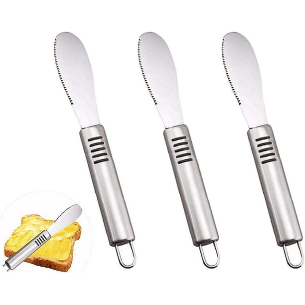 Cuchillo para queso 3 uds, cuchillo para mantequilla multifunción de acero inoxidable con herramienta de cocina con borde dentado