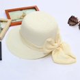 thumbnail image 1 of Sombrero de paja informal de verano para mujer, sombrero de Sol de papel de ala ancha grande con lazo, gorra de Panamá para vacaciones, nuevo, 1 of 4