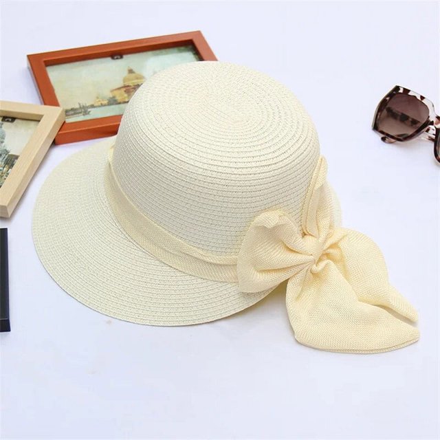 Sombrero de paja informal de verano para mujer, sombrero de Sol de papel de ala ancha grande con lazo, gorra de Panamá para vacaciones, nuevo