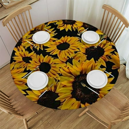 

BCIIG Sunflowers Round Table Cover Stain Resistant Washable Indoor Outdoor Tablecloth Kitchen Dining Wedding Parties 100% Polyester Table Cloth Tablecloths 38 -42