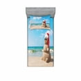 thumbnail image 2 of Christmas Bedding Set with Sheet & Covers, Sandman with Santa Hat Sunbath Foreground of Puffy Clouds Relax Tranquil Scene, Printed Bedroom Decor 2 Shams, 4 Sizes, Blue Cream, by Ambesonne, 2 of 3