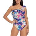 thumbnail image 2 of Picia Skull rainbow color space Pattern Women's One Piece Swimsuits,One Shoulder Swimwear Asymmetric ,Ruffle Monokinis Bathing Suits,High Waisted Flattering Bathing Suits-X-Large, 2 of 8