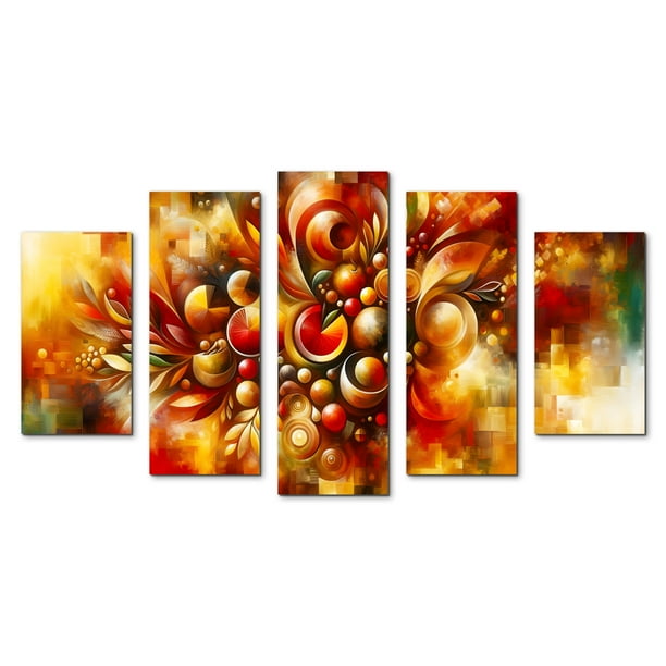 Cuadro decorativo para sala, recamara, Abstracto Naranja, elegante, moderno, minimalista, Set de 5 piezas