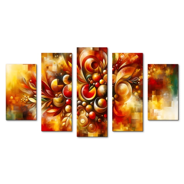 Cuadro decorativo para sala, recamara, Abstracto Naranja, elegante, moderno, minimalista, Set de 5 piezas