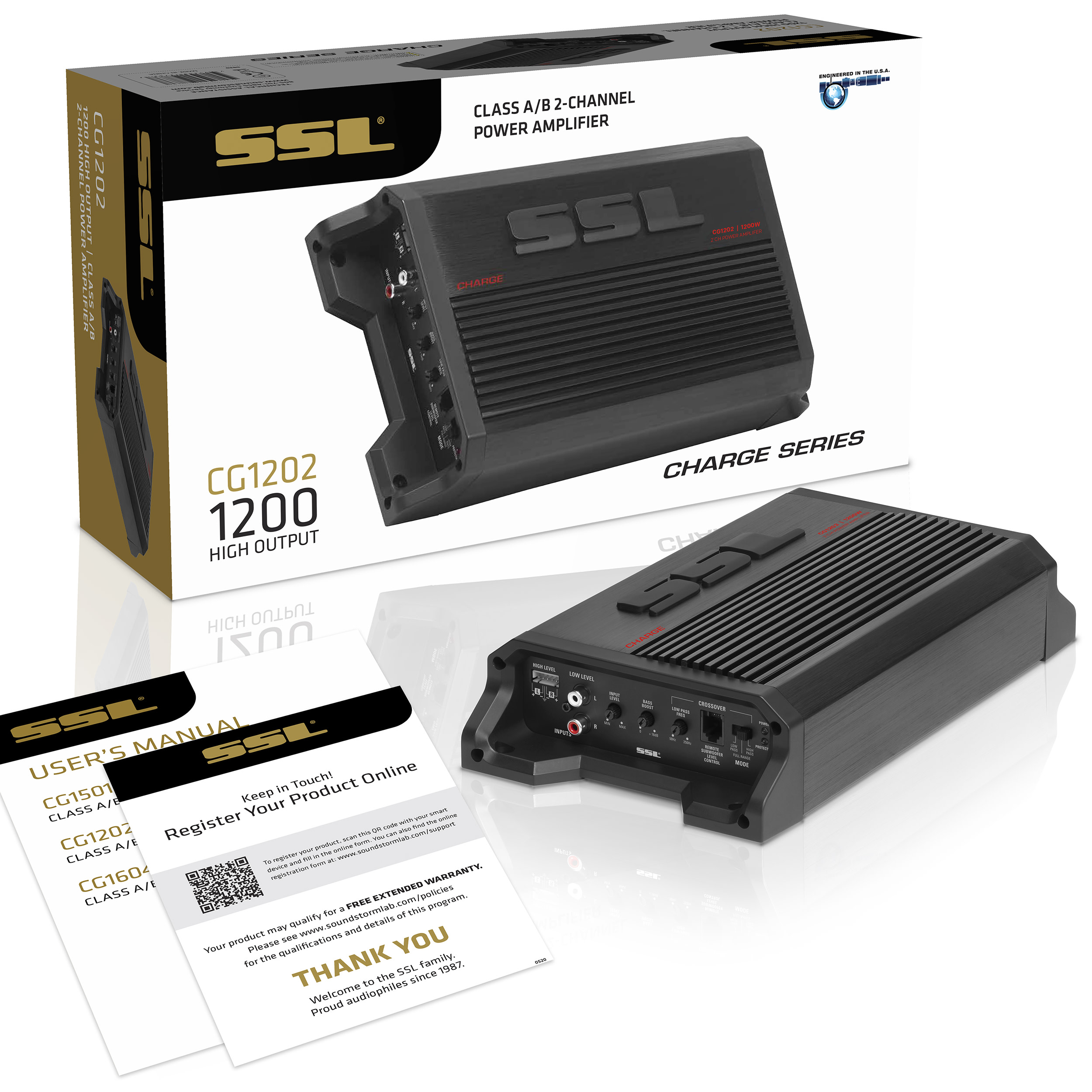 Sound Storm Laboratories CG1202 2 Channel 1200 Watt Car Amplifier, Bridgeable