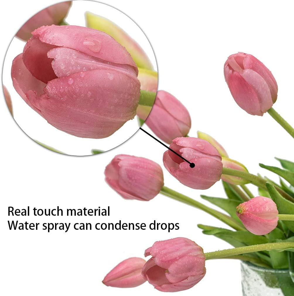 10pcs Artificial Tulips Flowers, Real Touch Latex Bouquet, Fake Tulips for Office Wedding Party Home Kitchen Garden Decoration(Light Pink,10pcs)