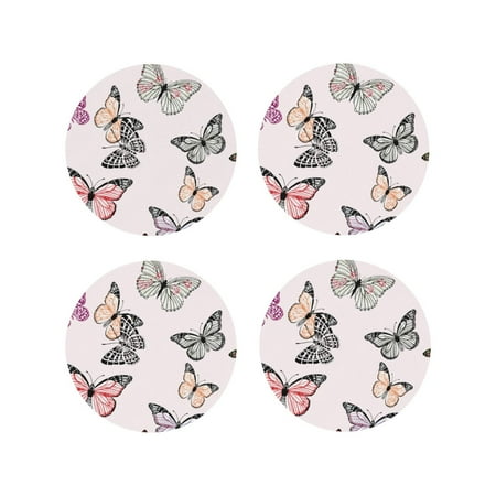 

Matuu Beautiful Butterfly for Cup Coasters Set of 4 Leather Coasters Desk Coasters for Office Measures 4” x 4”-Round Shape