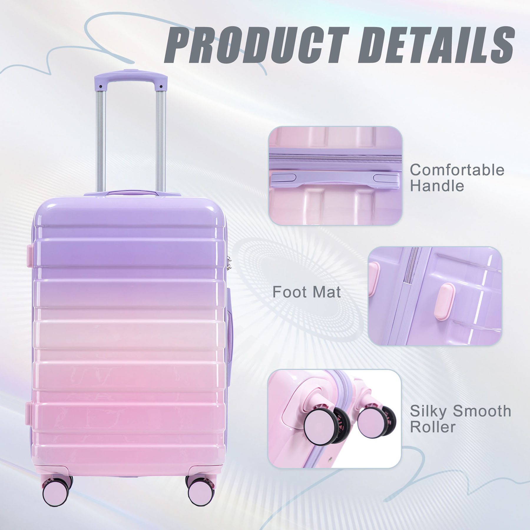 3-Piece Spinner Wheel Luggage Set, 20/24/28 Inch Gradient Color PC Suitcase with Combination Lock, Carry On Checked Luggage