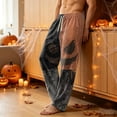 thumbnail image 3 of EANJE Halloween Pajamas for Men Loungewear Sleepwear Wide Leg Pajama Corduroy Pumpkin Ghost Bat Print High Waisted Pj Pant Stretch Fall Drawstring Lounge Pants with Pockets Yellow M, 3 of 5