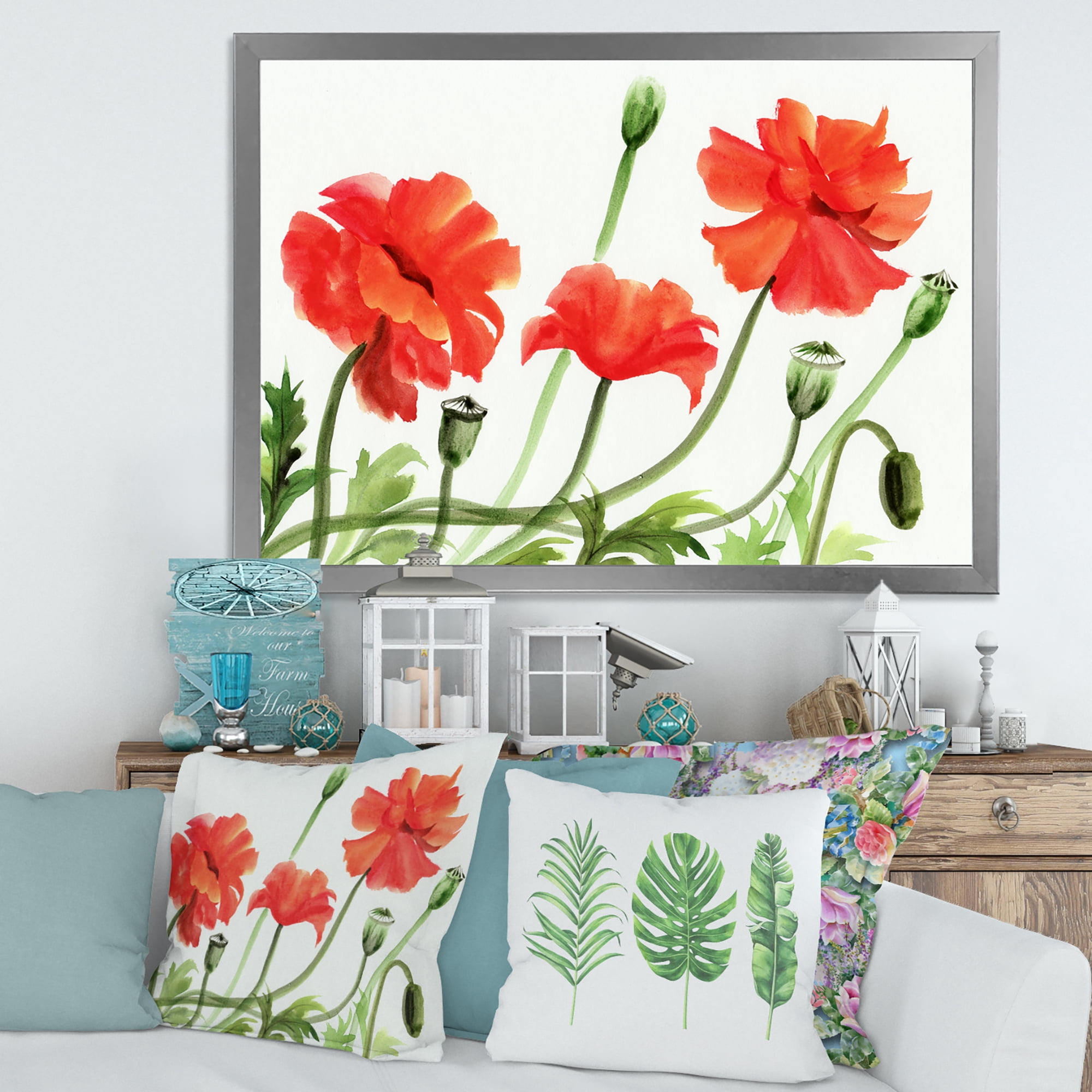 Designart 'Ancient Red Poppies III' Traditional Framed Art Print