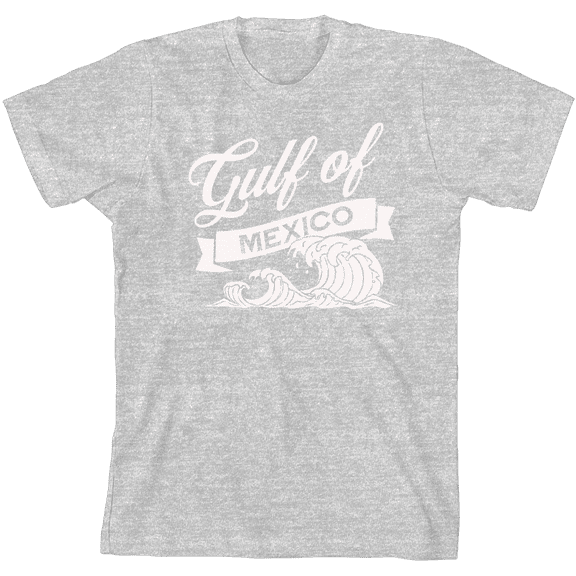 Gulf of Mexico Black and White Wave Youth Heather Gray Crew Neck Short Sleeve Tee-Medium
