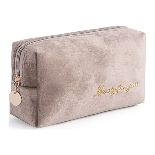 Bolsa de Maquillaje de Franela | Organizador de Cosméticos Portátil de Gran Capacidad | Cierre de Cremallera Suave | Neceser de Maquillaje de Viaje para Mujer | Estuche Compacto para Brochas, Lápiz L