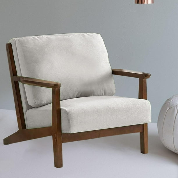 Silla decorativa moderna,Silla decorativa moderna para sala de estar,dormitorio,oficina,silla de madera con brazos Sillón Mid Century,Silla de lectura elegante tapizada en lino de Gris claro