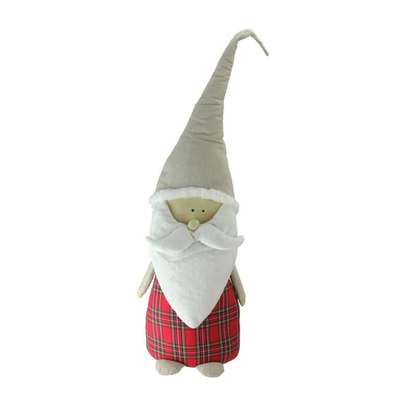 Plaid Blushing Santa Gnome Figure - 19" - Red and White