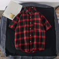 thumbnail image 2 of Plaid Shirts for Men Short Sleeve, Casual Tops Button Down Shirt, Red, 2 of 7