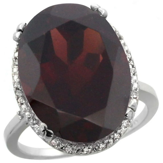 14K White Gold Natural Garnet Ring Large Oval 18x13mm Diamond Halo, size 5.5