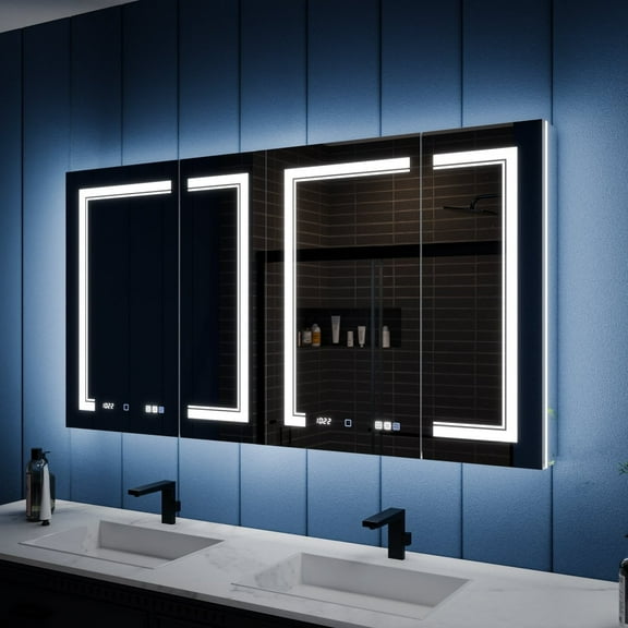Illusion-B 60" x 32" LED Lighted Inset Mirrored Medicine Cabinet with Magnifiers Front and Back Light