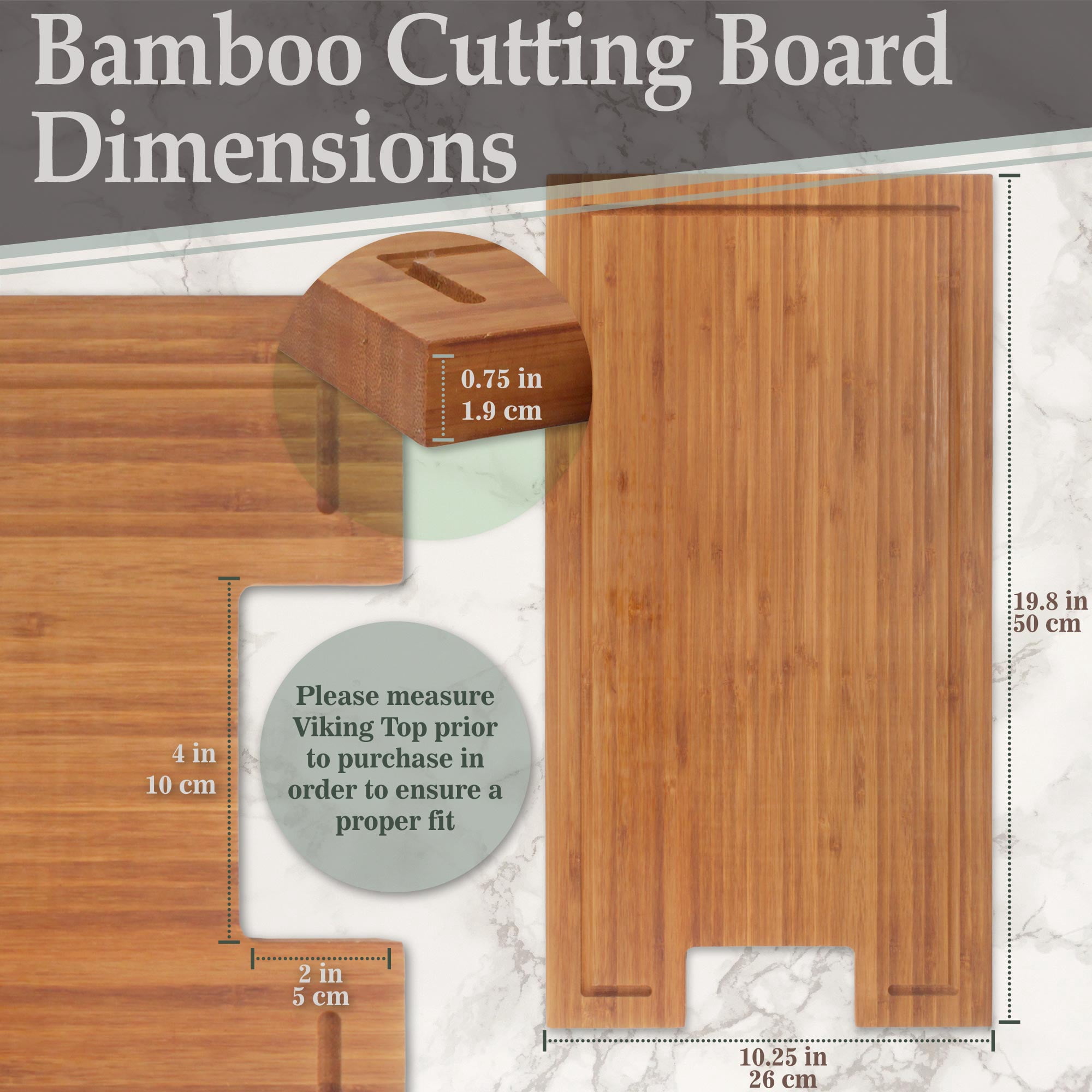 BambooMN Bamboo Griddle Cover Cutting Board for Viking Cooktops, New Vertical Cut, Small (19.8"x10.25"x0.75")