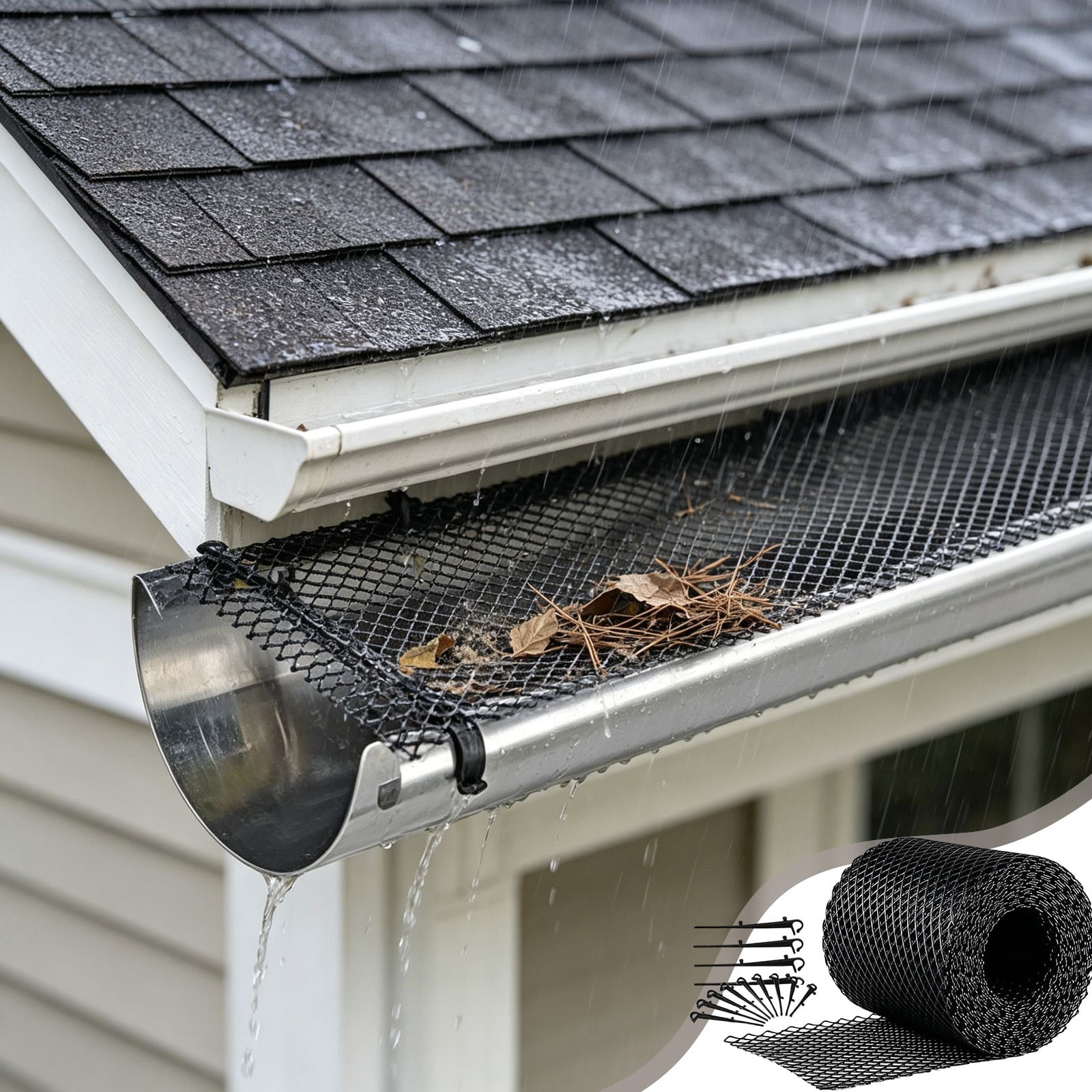 Plastic Gutter Guard Mesh Leaf Filter Downspout Protector Netting Flexible Cut To Length Outdoor Drainage Debris Blocking Roof Maintenance Kit