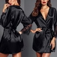 thumbnail image 3 of Women Silk Lace Long Sleeve Night Gown Sleep Dress Full Slip Black Sleepwear, 3 of 4