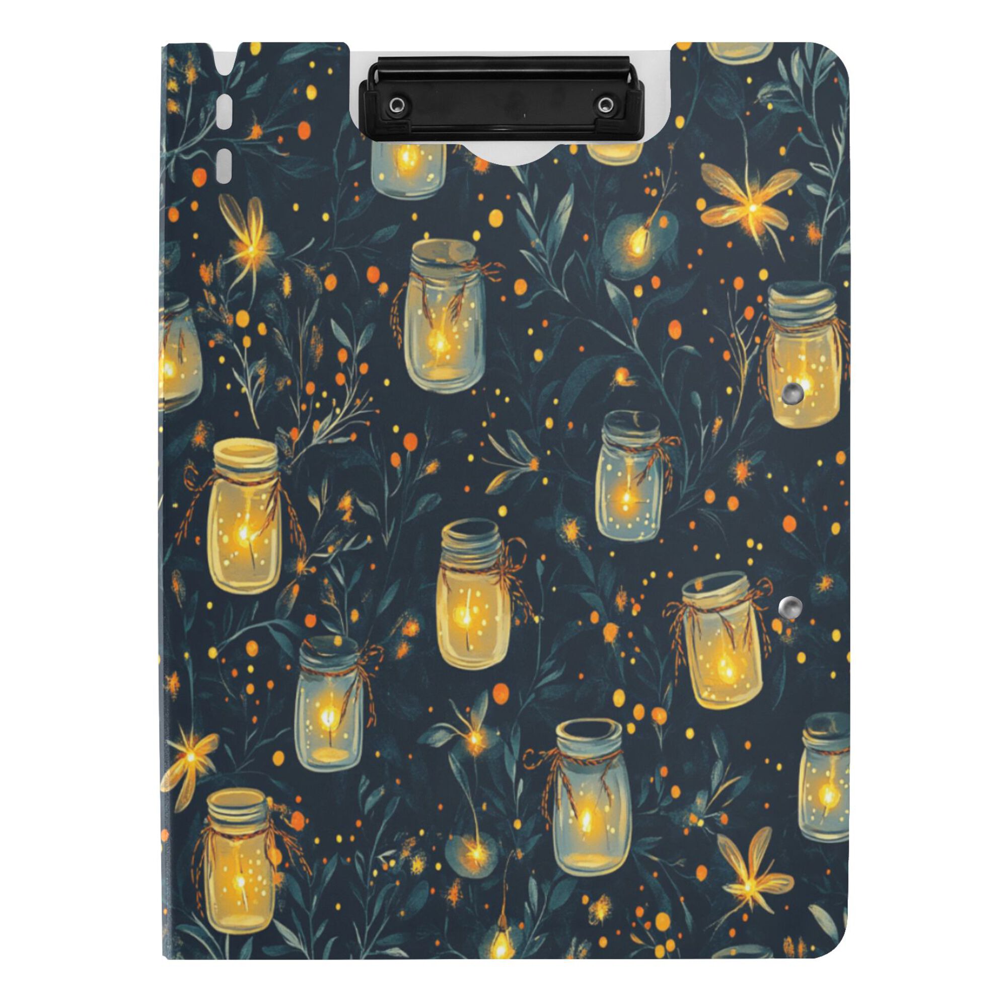 FORMRS A4 Clipboard Folder with Pen Holder Horizontal Foldable School Office Binder, Orange Fireflies Pattern