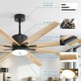 thumbnail image 2 of POPFAN 76 Inch Indoor Ceiling Fan with Dimmable 3 Color Led Light 8 Solid Wood Blades Remote Control Reversible DC Motor for Home, Black & Light Woodgrain, 2 of 8