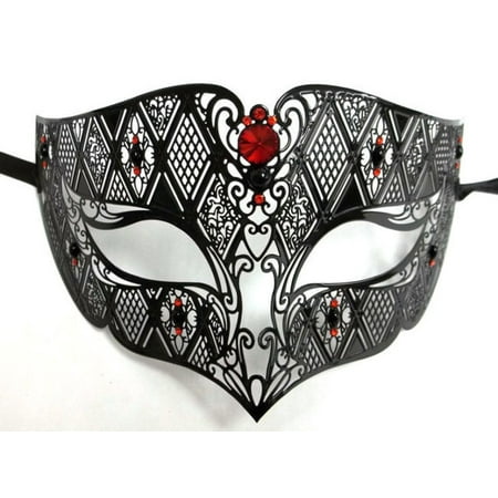 Black Red Male Diamond Design Laser Cut Venetian Masquerade Metal Mask Men