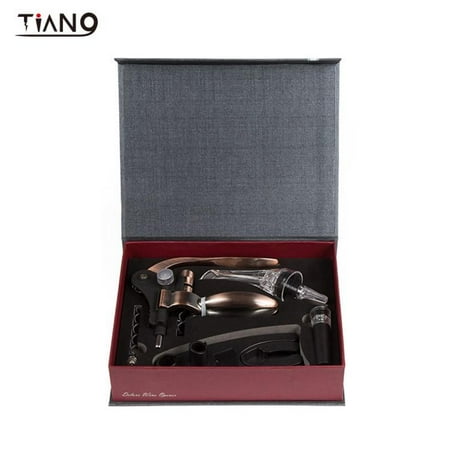 

Wine Bottle Opener Corkscrew Red Wine Opener Set 4-in-1 Compact Vertical Manual Corkscrew Wine Bottle Opener with Foil Cutter Stopper Pourer Spare Needle Black Stainless Steel Gift Package