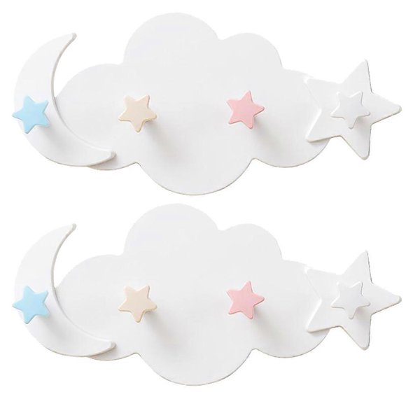 Cute Cloud Moon Star Wall Hooks Adhesive Hanging Racks Non Damaging White Hangers for Bedroom Decoration