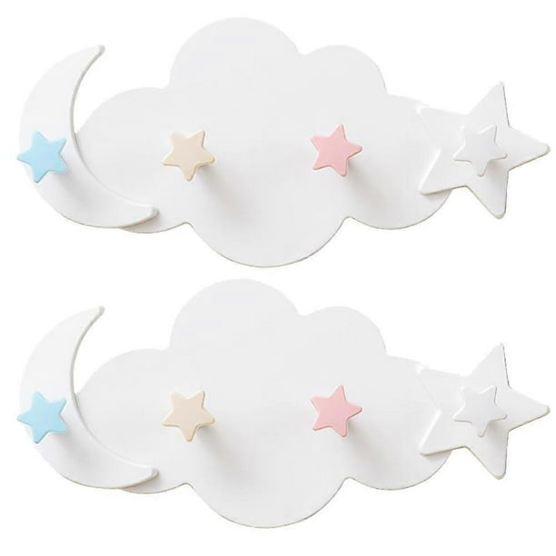Cute Cloud Moon Star Wall Hooks Adhesive Hanging Racks Non Damaging White Hangers for Bedroom Decoration