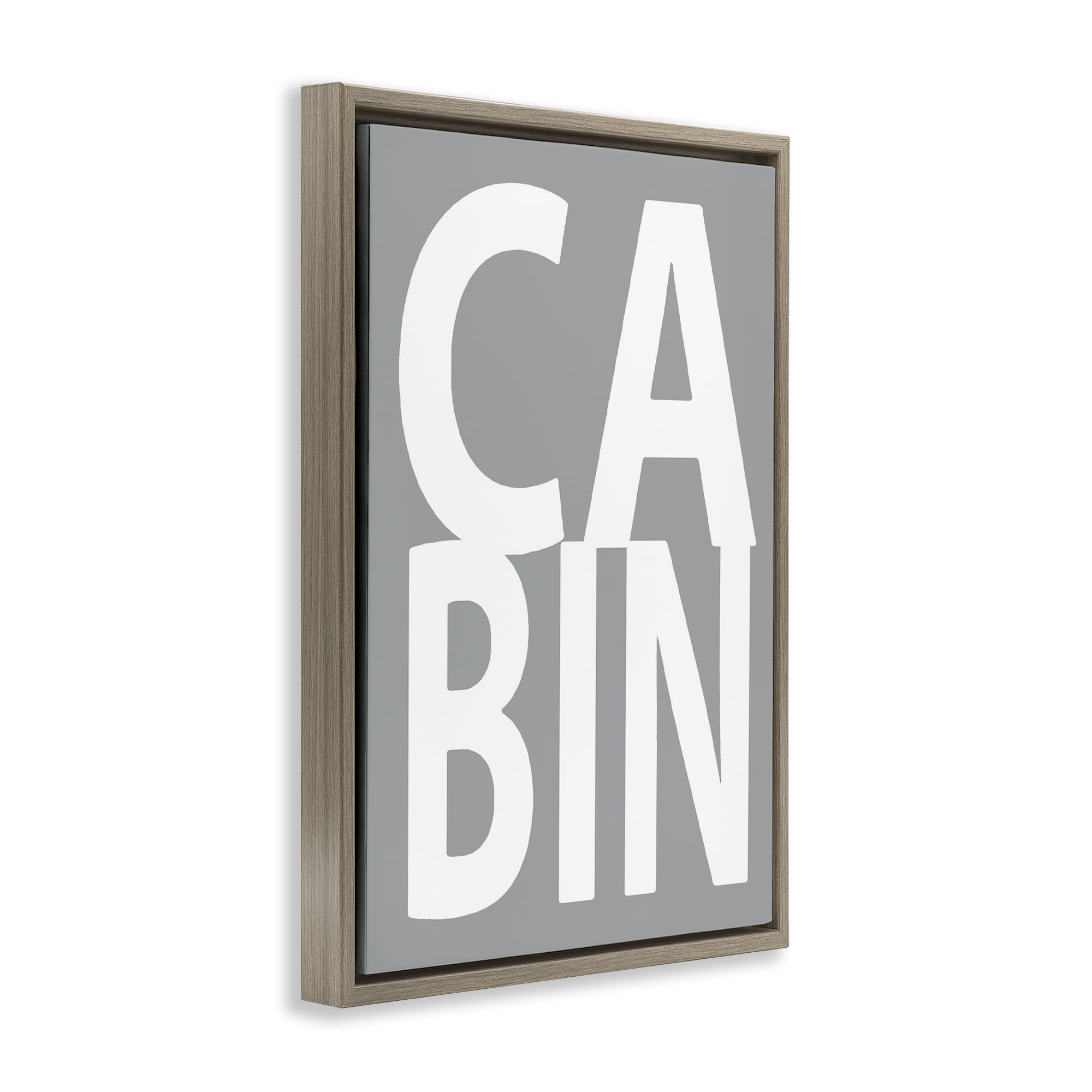 Stupell Industries Cabin Word on Grey Typography Painting Brown Floater Framed Art Print Wall Art, 17 x 25
