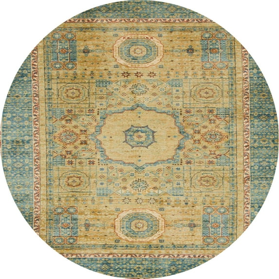 Ahgly Company Indoor Round Abstract Brown Abstract Area Rugs, 6' Round