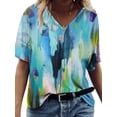 thumbnail image 1 of DYMADE Women V Neck Short Sleeve Floral Printed Shirt Blouses Tops, 1 of 4