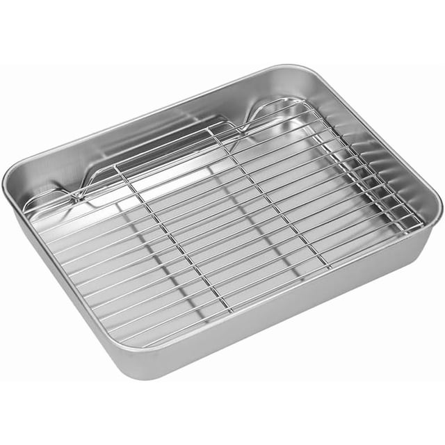 Broiler Pan for Oven, Rectangular Tray Deepened Kitchen Bakeware Rack Roaster Refrigerated Crisper Chassis Grid Roasting Pans Cookie Nonstick Cake Pastry with Grill Set Idea9.25*6.88*1.96IN