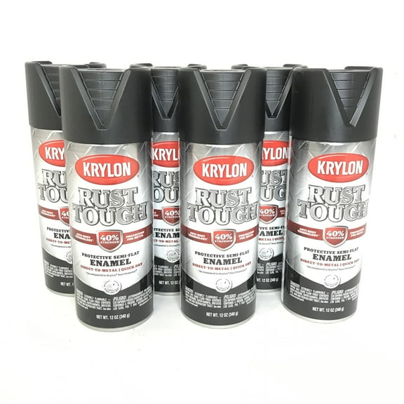 KRYLON RTA9203-6 PACK SEMI-FLAT BLACK Rust Tough Protective Enamel - Quick Dry - 40% Stronger - 12 oz Aerosol