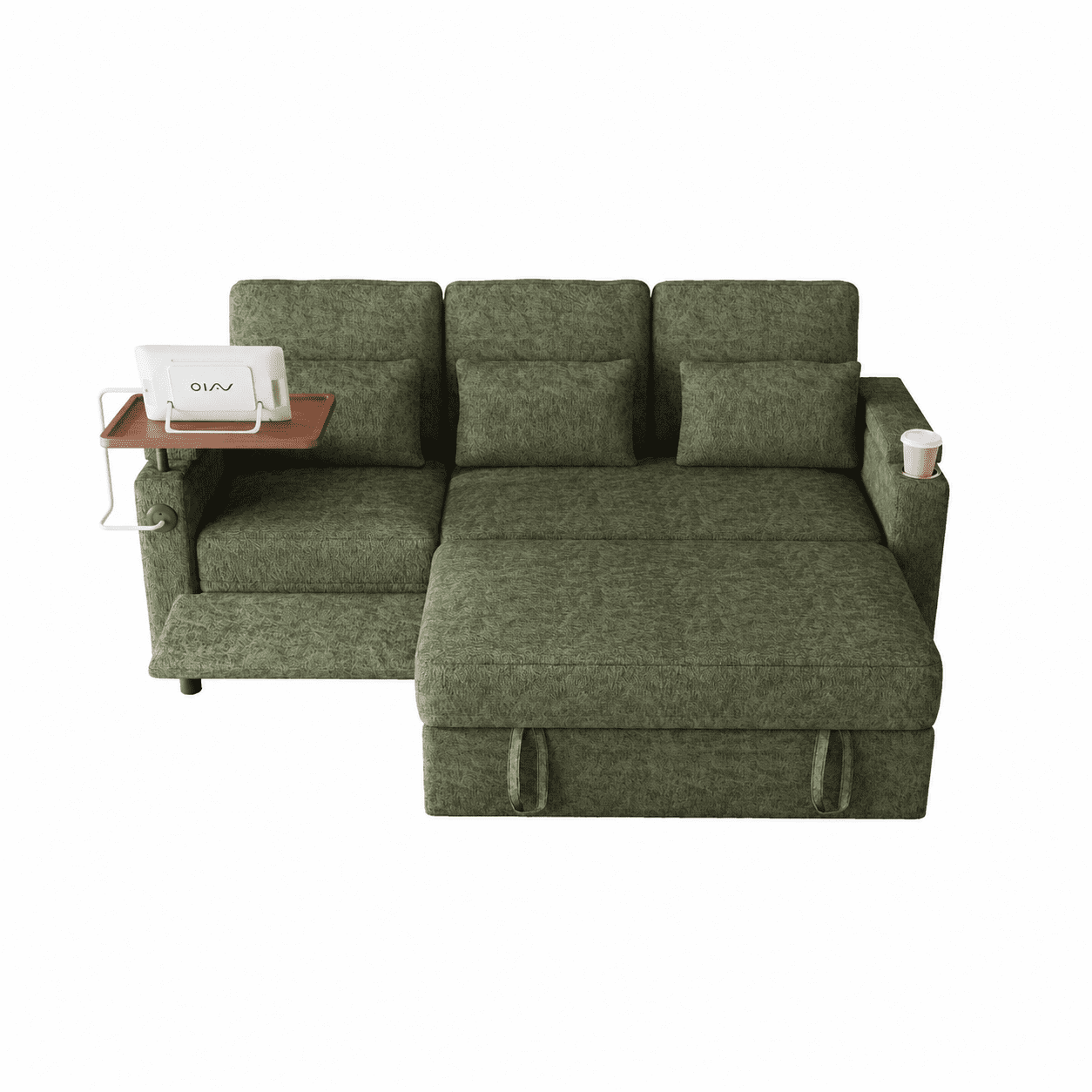 TiramisuBest 81" 3-in-1 Convertible Sleeper Sofa Bed with Power Recliner,Chenille Sofa Couch with Tray Table & USB for Living Room,Green
