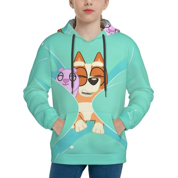 Johaoi Bluey Pattern Teen Pullover Hoodie Sweatshirts,Long Sleeve Pullover Casual Hooded Sweatshirt for Youth-Small