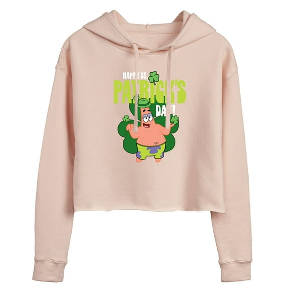 SpongeBob SquarePants - Happy St. Patricks Day - Juniors Cropped Pullover Hoodie