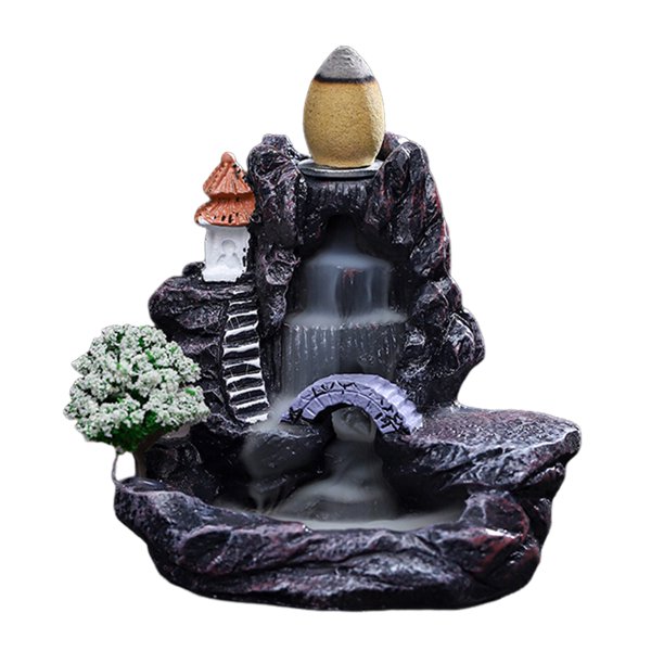 Quemador de incienso con efecto cascada, soporte de incienso zen, quemador de cono de incienso con cascada de rocalla para meditación en casa o en la oficina.