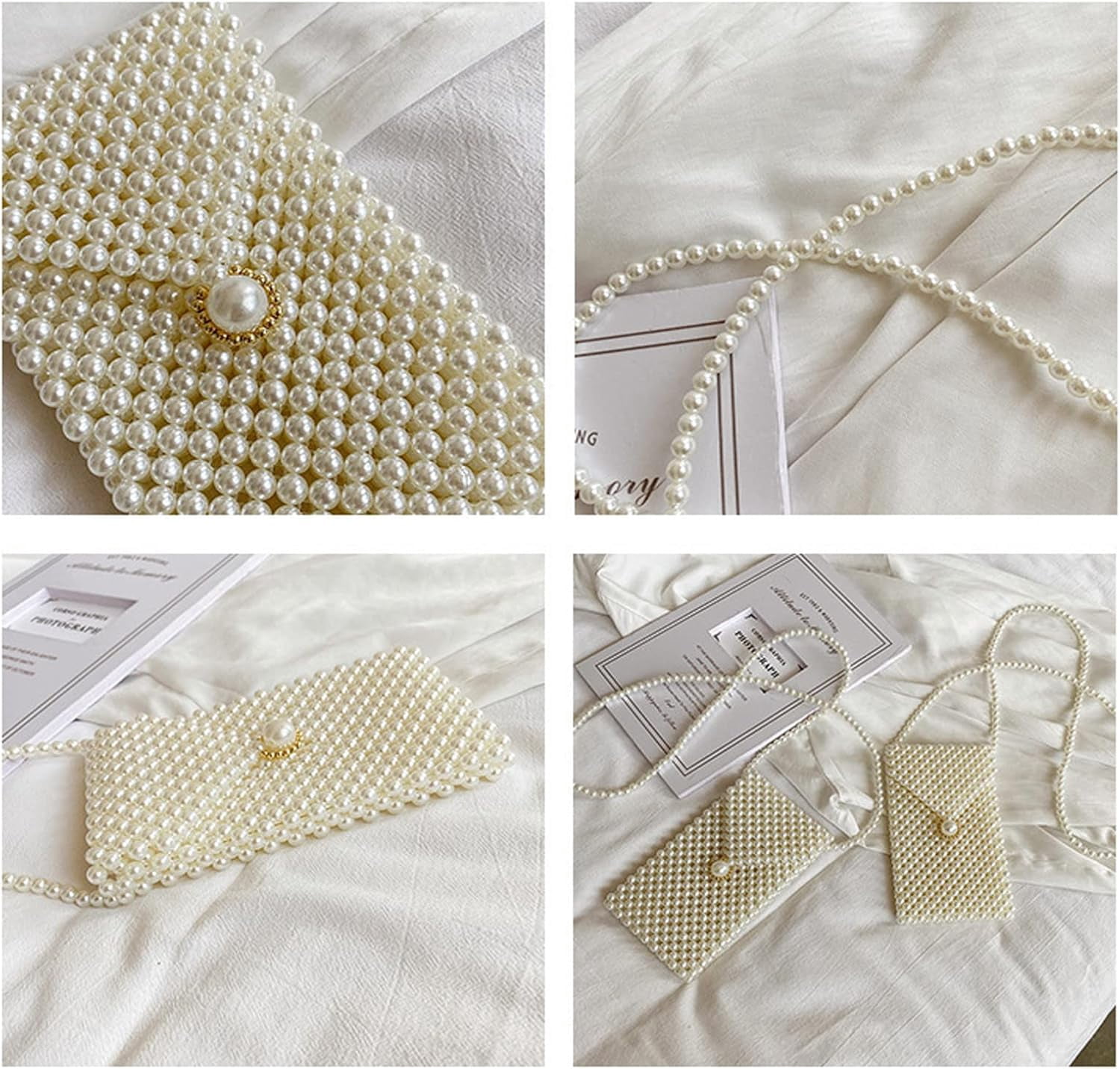 CAILDANL Luxury Pearl Bag Chain Bag Purse Shoulder Bag for Women,Artificial Pearl Clutch Crossbody Beaded Evening Bag for Party