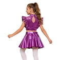 thumbnail image 2 of SiiRoh Girls Modern Jazz Latin Ballet Dance Outfits Sparkly Rhinestone Mock Neck Crop Top with Metallic Skirt Purple 8, 2 of 7