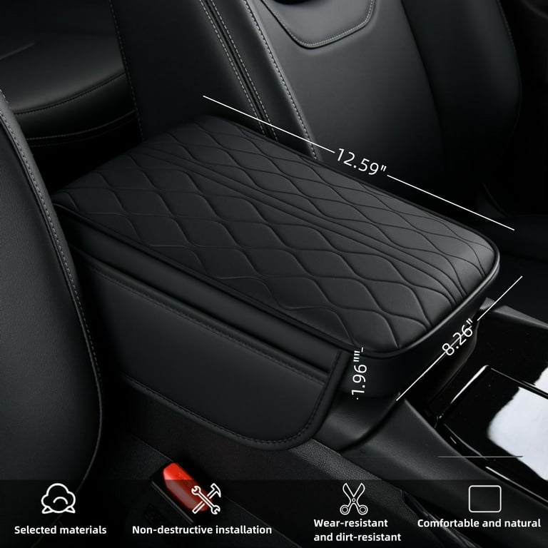 ST SoleMe.Tc Black Leather Center Console Pad Car Armrest Cushion with Side Pocket Car Arm Rest Covering Vehicle Memory Foam Armrest Box Cover for